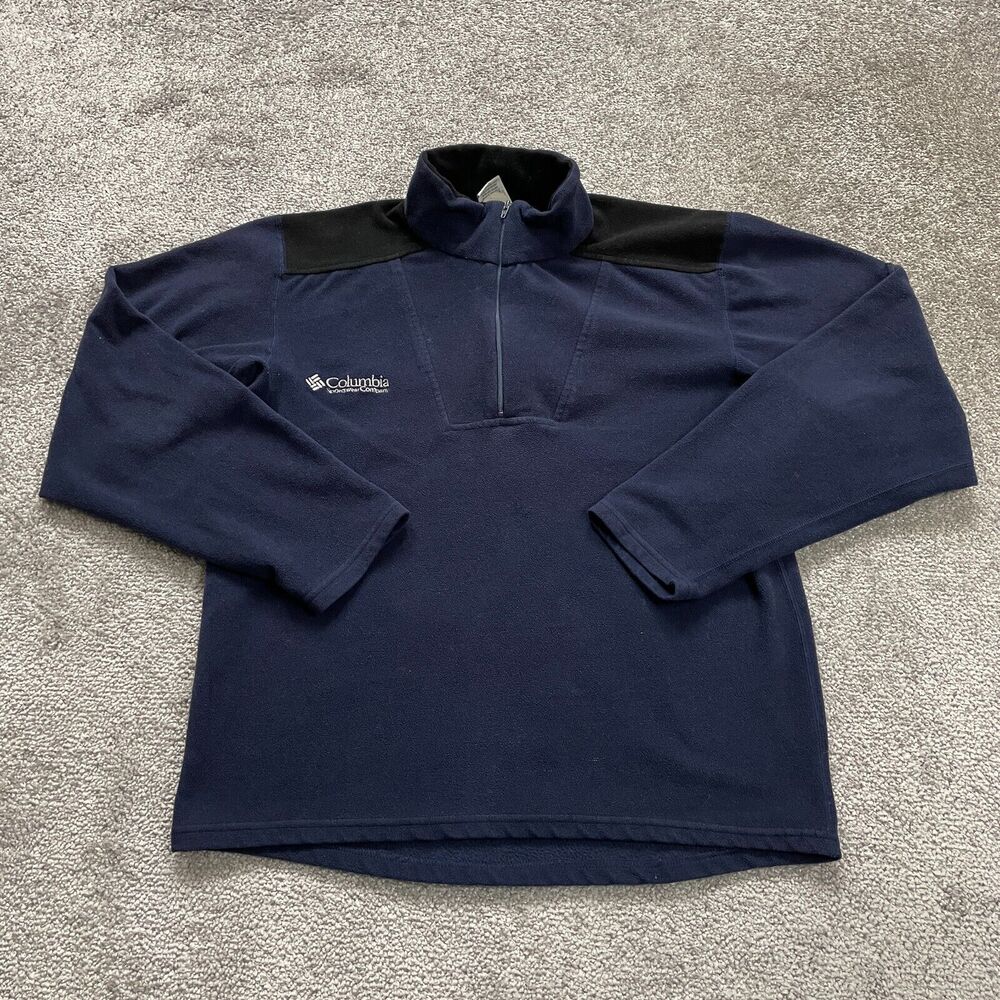 Columbia Sportwear Company Fleece Sweatshirt Mens Small Blue Black Mock 1/4 Zip